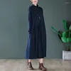 Casual Dresses YZJNH 2023 Autumn All Cotton Knitted Long Dress Women's Loose And Versatile Half High Collar