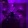 Objetos Decorativos Estatuetas 125cm Aranha Gigante Assustadora Preta com LED Roxo Terror Plush Web Decoração Adereços Assombrados Interior Ao Ar Livre Decoração de Gramado 230901