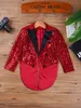 Jackets Children Boys Long Sleeve Sequin Blazer Tuxedo Coat Gentleman Suit for Magic Circus Shows Prince Cosplay Wedding Party Dancing 230904