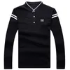 Polos masculinos Outono Mandarim Collar Manga Longa Camisetas Tendência Slim Algodão Estilo Coreano Camisa Polo Rotulagem Masculino Tops para Primavera 4XL 230901