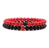 Charme pulseiras amantes pulseira vermelho verde pedra preto fosco natural masculino 6mm corda elástica frisada jóias femininas