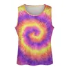 Regatas masculinas tie dye redemoinho topo masculino retro rosa lilás amarelo vintage verão treinamento design sem mangas camisas tamanho grande