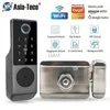 Serrature per porte Impermeabile Tuya Smart Double Side Blocco impronte digitali Motore senza chiave Serratura per porta Serratura per porta 2.4G Wifi Telecomando con Alexa Echo HKD230903