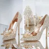 Sparkly Stiletto Heel Crystals Bridal Wedding Dress Shoes For Bride Luxury Designer Rhinestones Heels Pumpar Poined Toe Party Prom 262G