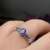 حلقات الكتلة 925 حلقة ورقة فضية لـ Gorl 4mm 5mm VVS Grade Natural Tanzanite Sterling Jewelry Gift Woman Woman