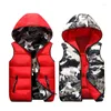 Gilets pour femmes Femmes surdimensionnées 4XL capuche à capuche deux côtés camouflage gilet chaud hiver veste noire vêtements d'extérieur manteau sans manches