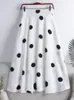 Skirts Chiffon Print Dot Womens High Waist All-match Summer Medium Long A-line Skirt Female Office Lady Pleated Elegant