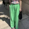 Pantalones vaqueros de mujer Retro verde de cintura alta, pantalones de pierna ancho plisado, pantalones de Color caramelo, nicho lavado, versátil, recto