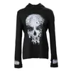 Women's Hoodies Halloween Women Goth Skull Print Spring Autumn Clothes Long Sleeve Tees Female Clothing Y2k Streetwear