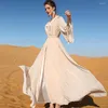 Ethnic Clothing Kimono Abaya And Vest Dress Beige Double Layer Chiffon Lace Sequin Embroidery Robe Modest Muslim Dubai Clothes 2023