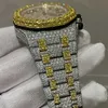 Prata incrustada com ouro10A Designer Relógios Royal Silver Moissanite Gold Stones Pass Test Watch Diamonds Versão Automática Eta Movimento Luxo Full Iced Out 2 tons