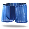 Cuecas sexy homens transparentes boxer briefs sheer malha bolsa listrada roupa interior lingerie shorts masculinos finos