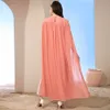 Grundläggande casual klänningar diamanter broderade Dubai Turkiet Women Cloak Maxi Dress Cape Evening Party Gown Jalabiya Kaftan Muslim Eid Ramadan Abayas Robe LST230904