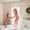 Passende Familien-Outfits, Winter-Weihnachtspyjama-Set, gestreifter Druck, Mutter, Tochter, Vater, Sohn, Babykleidung, weiche, lockere Nachtwäsche, Weihnachtslook 230901