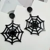 Dingle örhängen akryl Big Circle Black Spider Web Cobweb Drop For Women Punk Breaken Heart Bat Halloween Jewelry Gift