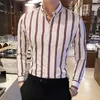 Мужские повседневные рубашки больших размеров 5XL-M Корейские рубашки в полоску с длинным рукавом Мужская одежда Простая приталенная деловая повседневная офисная блузка Homme 230901