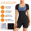 Active Shirts 2023 Women Sauna Suit Waist Trainer Full Body Shaper Short Sleeve Workout Top Sweat Jacket Thigh Slimmer Shorts Shapewear