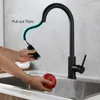 Kitchen Faucets Faucet Cold And Pull Out Two Function Deck Mounted Smart Sink Tap Black Battery Powered Touch
