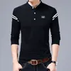 Polos masculinos Outono Mandarim Collar Manga Longa Camisetas Tendência Slim Algodão Estilo Coreano Camisa Polo Rotulagem Masculino Tops para Primavera 4XL 230901