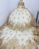 Şampanya Uzun Kollu Balo Balo Elbise Quinceanera Kızlar İçin Elbiseler Altın Sequins Aplike İnciler Doğum Günü Balo Partisi önlükleri Vestidos de Noiva