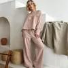 Dames Nachtkleding Mode Sexy Pyjama Sets Voor Vrouwen V-hals Effen Lange Mouw Tops Losse Broek Katoen 2 Stuks Zachte Thuis Nachtjapon 2023