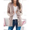 Damesgebreide herfst winter casual vest jas effen kleur gebakken deeg twists knop lange mouw trui mujer