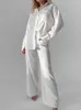 Vêtements de nuit pour femmes Linad Pyjamas lâches pour femmes 2 pièces Ensembles Blanc Manches longues Femme Pantalon Costumes Solide 2023 Automne Casual Nightwear