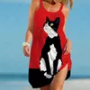 Basic Casual Dresses New Elegant Women's Dress Sexy 2023 Colorful Cat Print Women's Dress Strap Summer Women's Beach Bohemian Loose Print Fashion LST230904