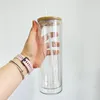 USA Warehouse 20oz Sublimation Skinny Straight Snow Globe Fit 3mm Glitter Double Wall Crystal Clear Glass Soda Coffee Water Cocktails Tumbler With Bamboo Lid