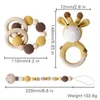 Rattles Mobiles 1Pc Baby Wooden Plush Crochet Giraffe Animal Music Bell Personalized Pacifier Chain Clip Teething Bracelets born Toys 230901