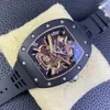 YS 47 Watch Tourbillon Movement TZP Black Ceramic Bezel 중공 다이얼 Sapphire Crystal 재료 천연 고무 벨트