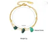 Braccialetti con ciondoli ANEEBAYH Retro Verde Pietra Naturale Acciaio inossidabile 18 carati Placcato oro reale Temperamento Donna Accessori per gioielli a mano