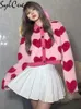 Giacche da donna Sylcue Pink Girl Youth Cute All-Match Love Contrast Woolen Loose Comodo ed elastico Cappotto corto da donna con bottoni 230901