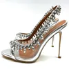 Sandały Buty damskie PVC Peep Stop High Heels Slingbacks Crystal Rhinestone Ladies Wedding Evening Party Slip na srebrnym