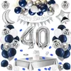 Andra evenemangsfestleveranser MMTX 40 -årsdag Ballongdekorationer för män Kvinnor Silver Blue Garland Arch set med TABLEDCLOTH 230901