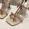 Rene Caovilla Bowtie Rhinestone Sandals Ankle T-bundna läder yttersula stilett pumpar kvinnor fest aftonklänning skor lyxdesigner höga klackar fabrikskor