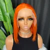 Brazilian Indian Human Hair Wig Orange Straight 13x4 Transparent Lace Fronta Bob Wig With Black Women