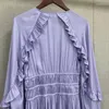 Casual Dresses EOS Spring Ruffle Satin Lantern Sleeve Purple Summer Mini Dress France Pairs Brand M High Quality