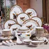 Set di stoviglie Combinazione di stoviglie di lusso leggere europee Piatto domestico Ceramica Ciotola profonda Regalo di riso Bone China di alta qualità