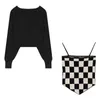 Mulheres Sweaters Tonngirls Gótico Irregular Camiseta Mulheres Malha Preto Pulôver Checkerboard Camis Regatas Y2K Duas Peças Estilo Coreano 230904