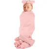 Cobertores bebê cor sólida embrulho cobertor respirável pele-amigável cachecol chapéu conjunto de faixa de cabelo neonatal macio