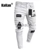 Jeans masculinos Kakan Europeus e Americanos de Alta Qualidade Novos Jeans Longos Masculinos Elásticos Apertados Jeans Buraco Crachá Calças Slimfit Jeans K14881 J230904