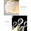 Lâmpadas pendentes Kobuc Modern White Feather Lights Gold Crown Girl's Room Pendurado Lâmpada com decoração de cristal para quarto El AC110V 220V