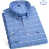 Men's Casual Shirts Oxford Men Fashion 100% Cotton Thin Long Sleeve Casual Slim Solid Color Plaid Print Stripe Formal Dress Shirt Plus 7XL 6XL 230904