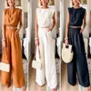 Tweedelige damesbroek zomer 2023 Dames vakantiezakbroekset Tops Effen outfits Bijpassende mouwloze elegante kantoordame