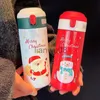 Tazze Piatti Utensili Nuovo simpatico thermos natalizio Bottiglia d'acqua con cannuccia per bambini Isolamento sotto vuoto Bottiglie termo tazza Coppia regalo di Natale x0904