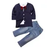 Nuevo Conjunto de ropa de otoño para niños, cárdigan, camiseta, pantalones vaqueros, 3 uds., conjunto