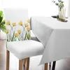 Chair Covers Yellow Tulip Flower White Dining Cover 4/6/8PCS Spandex Elastic Slipcover Case For Wedding El Banquet Room