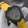 F1 Racing style Montre de luxe Quartz movement mens watch stainless steel Triangular case Yellow Rubber Bracelet relojes lujo para230P