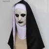 Masques de fête Horreur Nun Cosplay Masque Latex Doux Halloween Nun Maquillage Fantaisie Robe De Fête Grimace Costume Masques Accessoires Adulte Taille Unique T230905